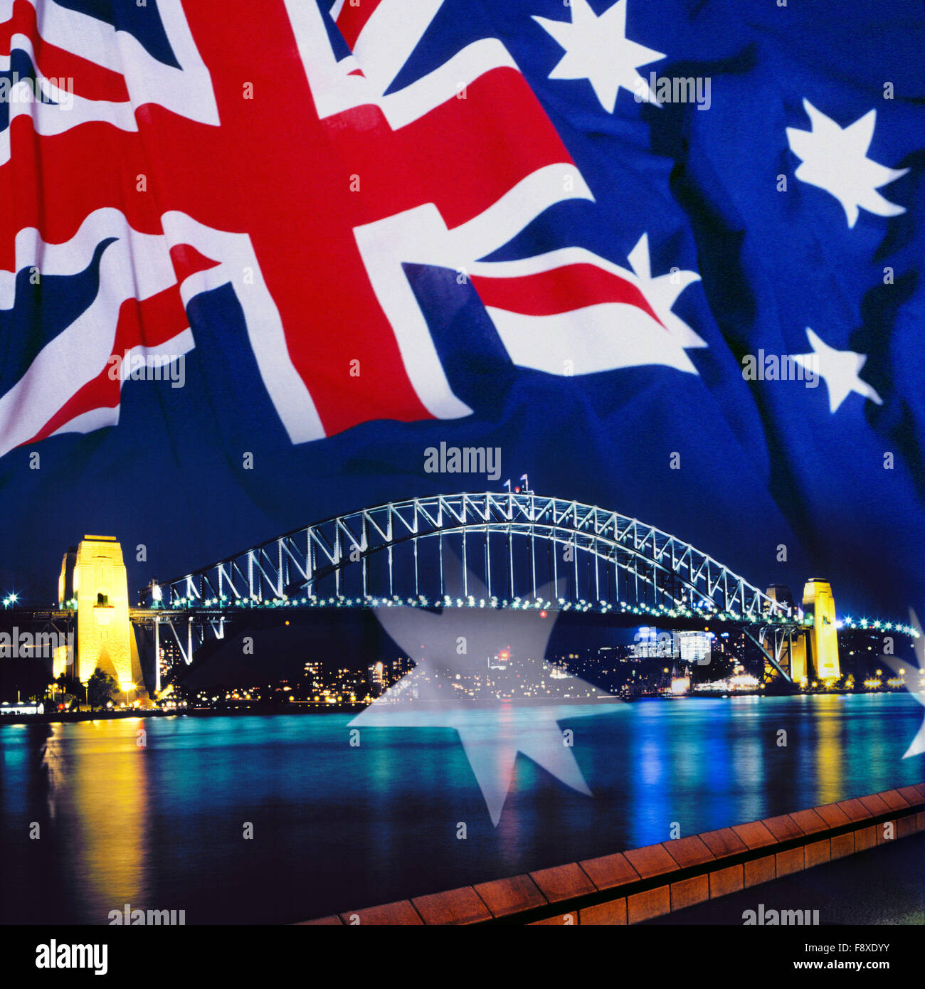 Sydney Harbor Bridge and Australian Flag Stock Photo Alamy