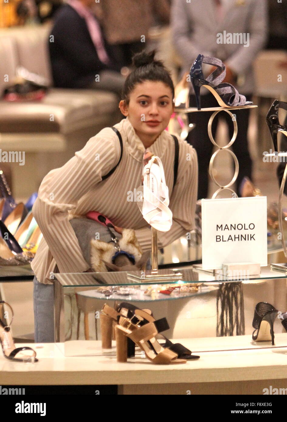 Los Angeles, California, USA. 11th December, 2015. Who: Kylie Jenner, Los Angeles, CA, USA What: Seen doing Christmas shopping with her puppy at Fred Segal and Barney's New York stores. Where: Los Angeles, CA, USA When: December 11, 2015 Copyright Credit:  The Media Circuit/Alamy Live News Stock Photo