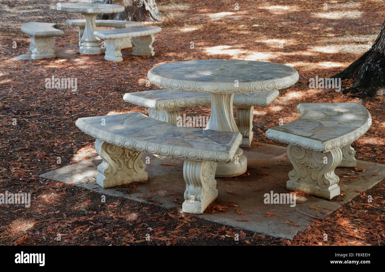 Round Picnic tables Stock Photo Alamy