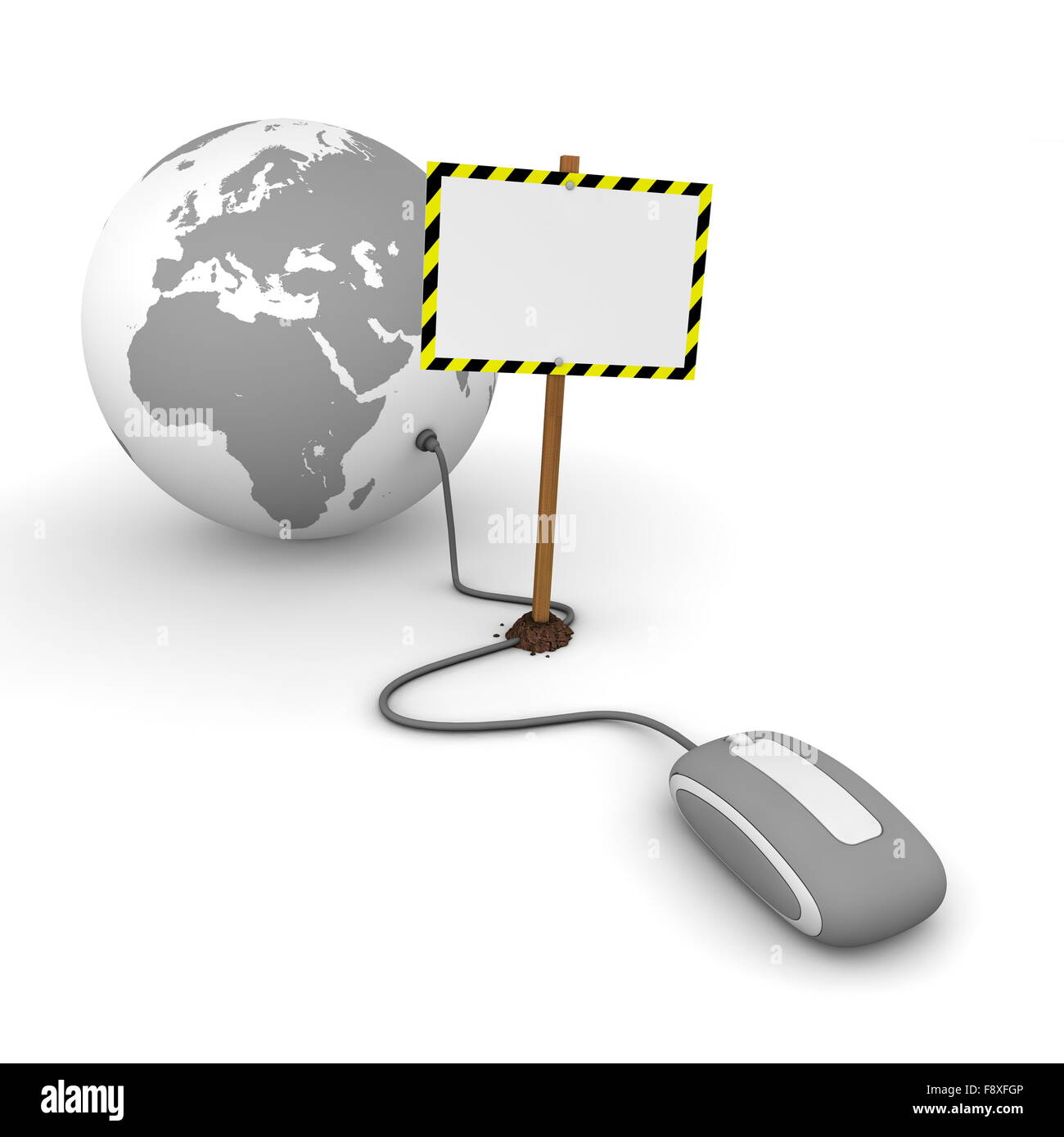 Surfing the Web in Grey - Blocked by a White Rectangular Sign wi Stock Photo