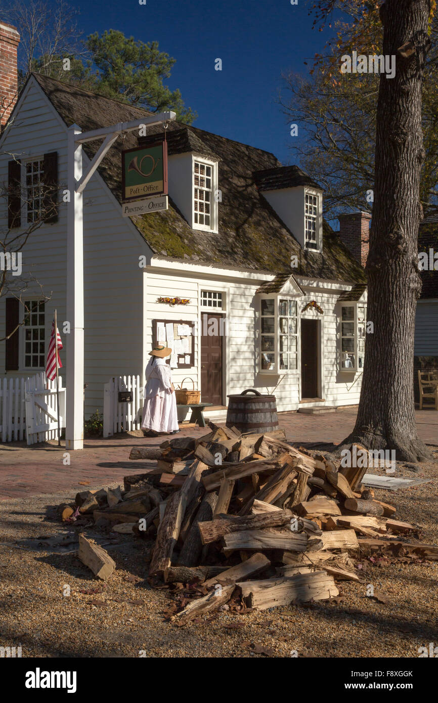 Williamsburg, Virginia - The post office at Colonial Williamsburg. Stock Photo