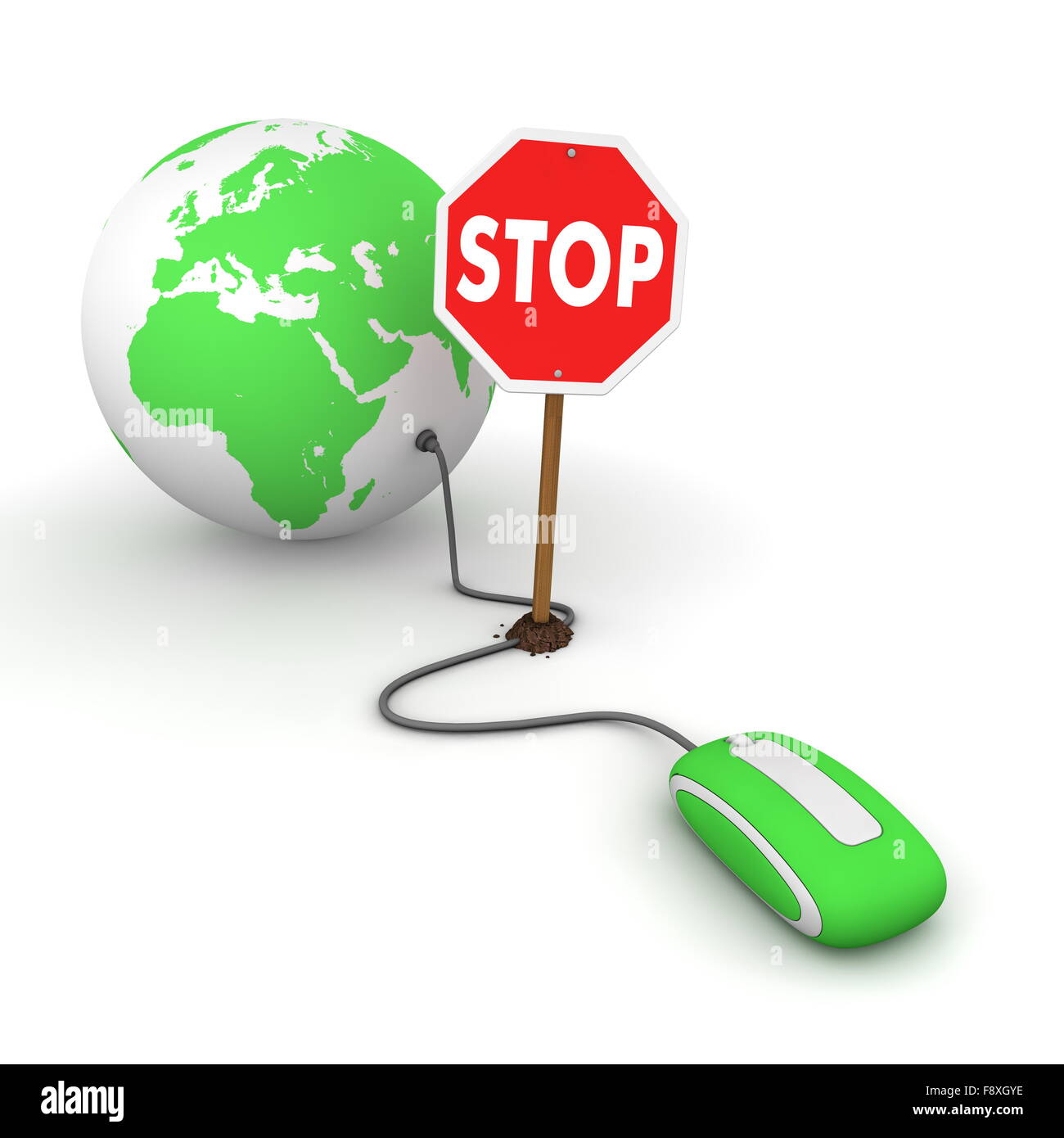 Surfing the Web in Green - Blocked by a Stop sign Stock Photo