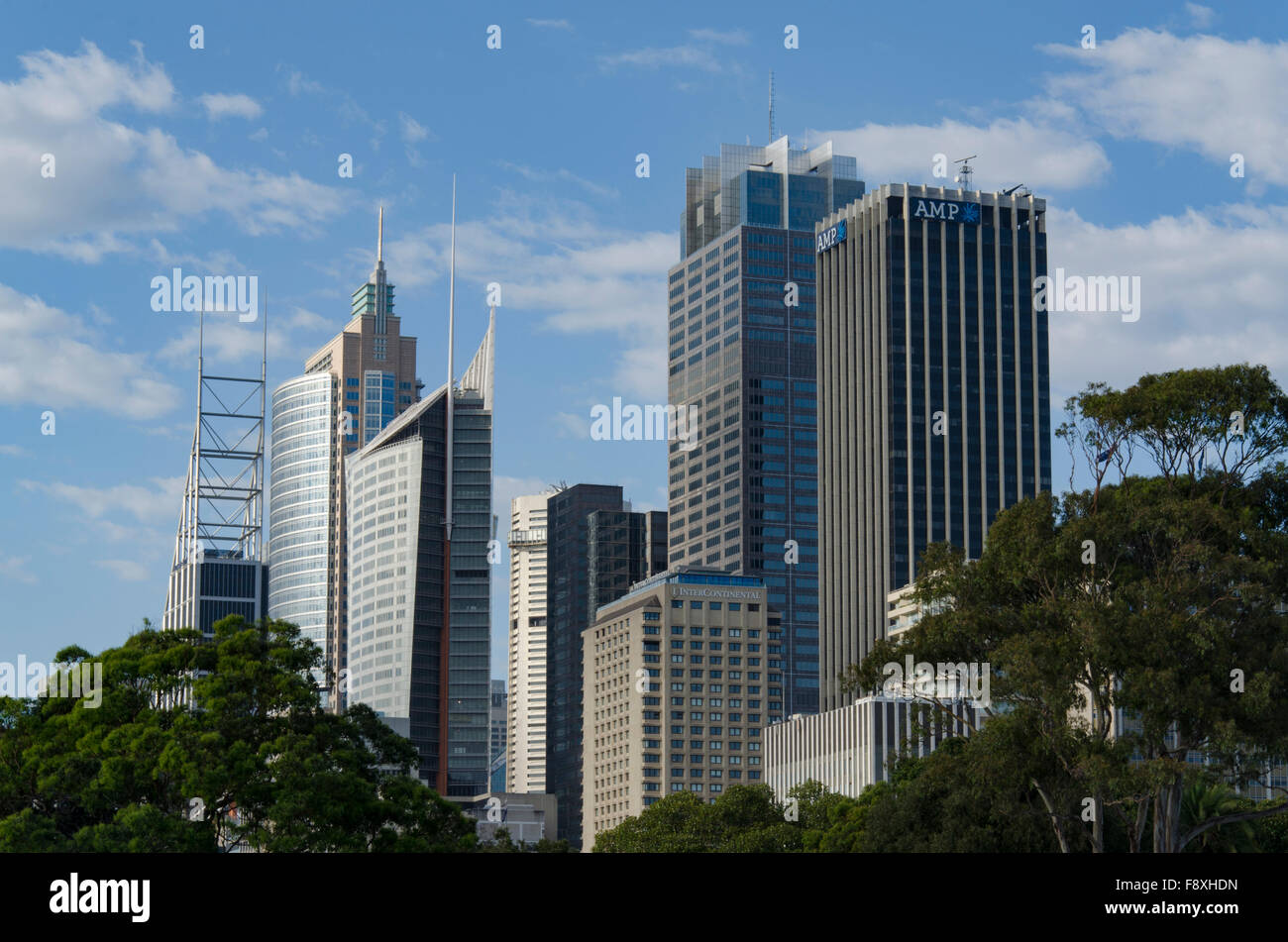 Building spires on the financial district in central Sydney city high rise towers in Australia Stock Photo