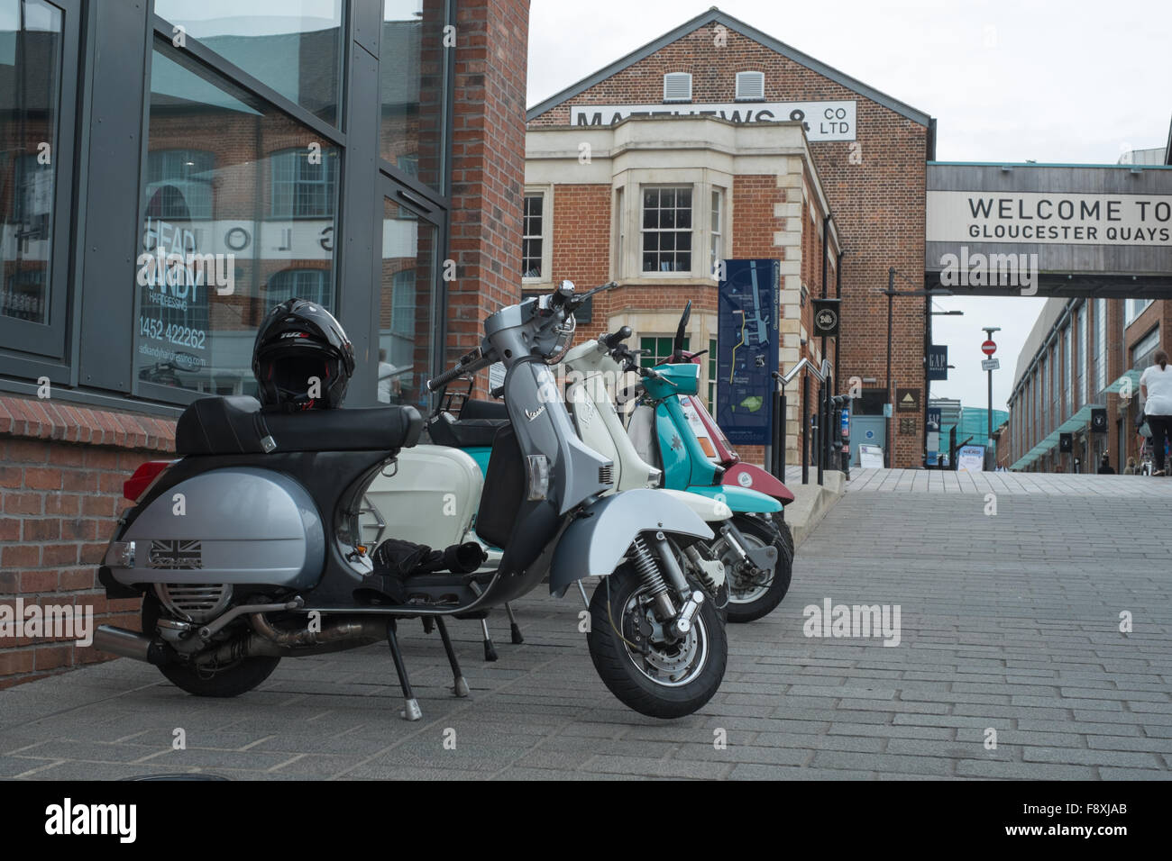 Motor scooters at Gloucester docks Stock Photo Alamy
