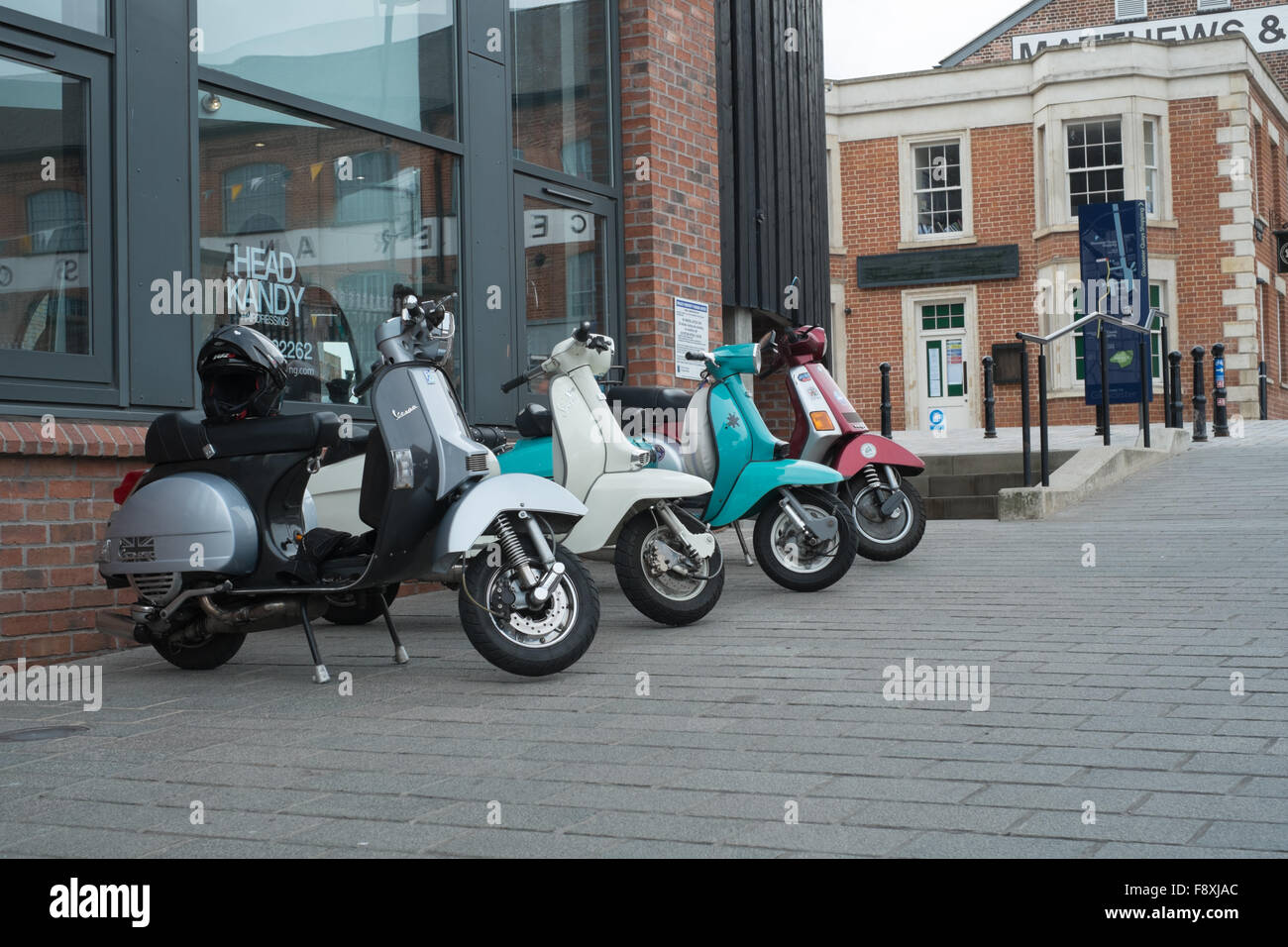 Motor scooters at Gloucester docks Stock Photo Alamy