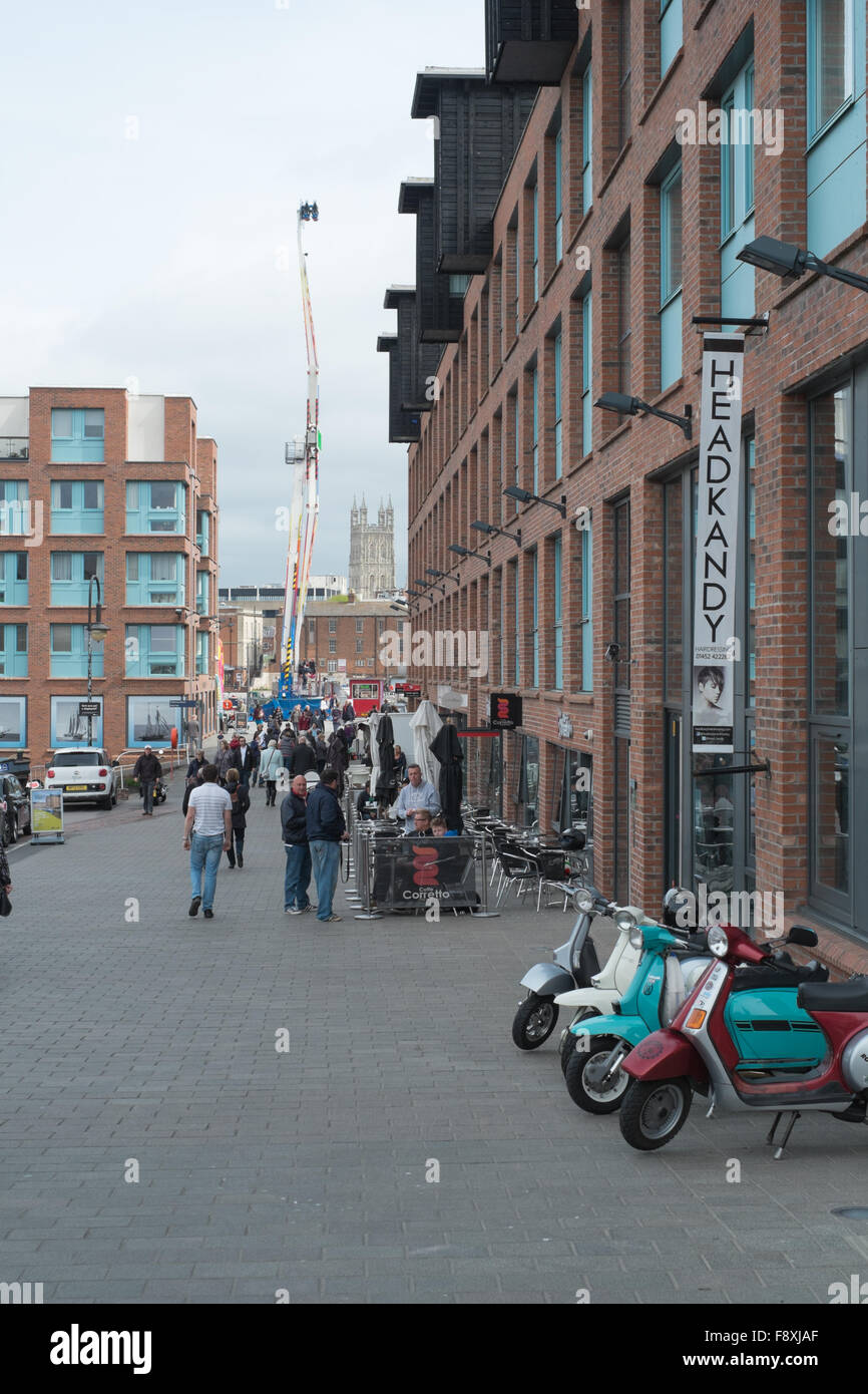 Motor scooters at Gloucester docks Stock Photo