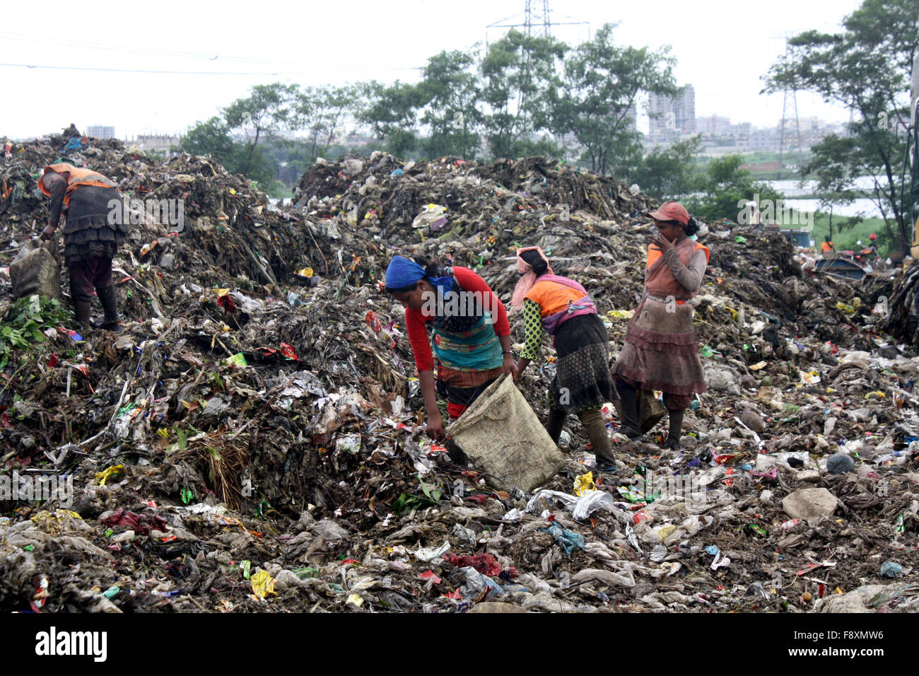 Child waste pickers pick the non biodegradable waste to be used for