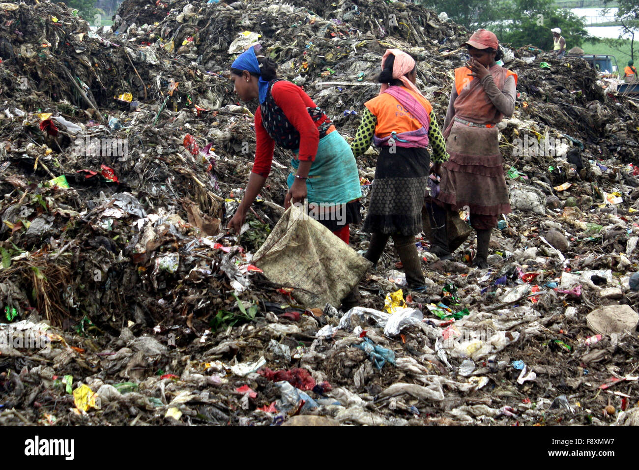 Child waste pickers pick the non biodegradable waste to be used for