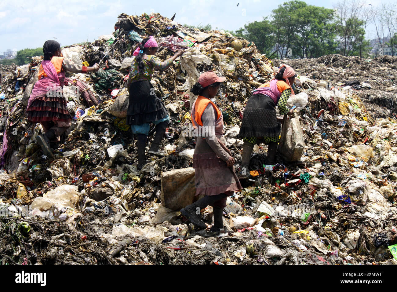 Child waste pickers pick the non biodegradable waste to be used for
