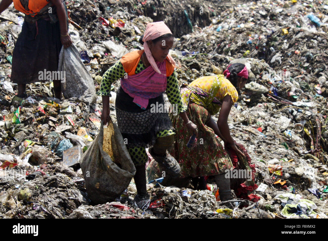 Child waste pickers pick the non biodegradable waste to be used for