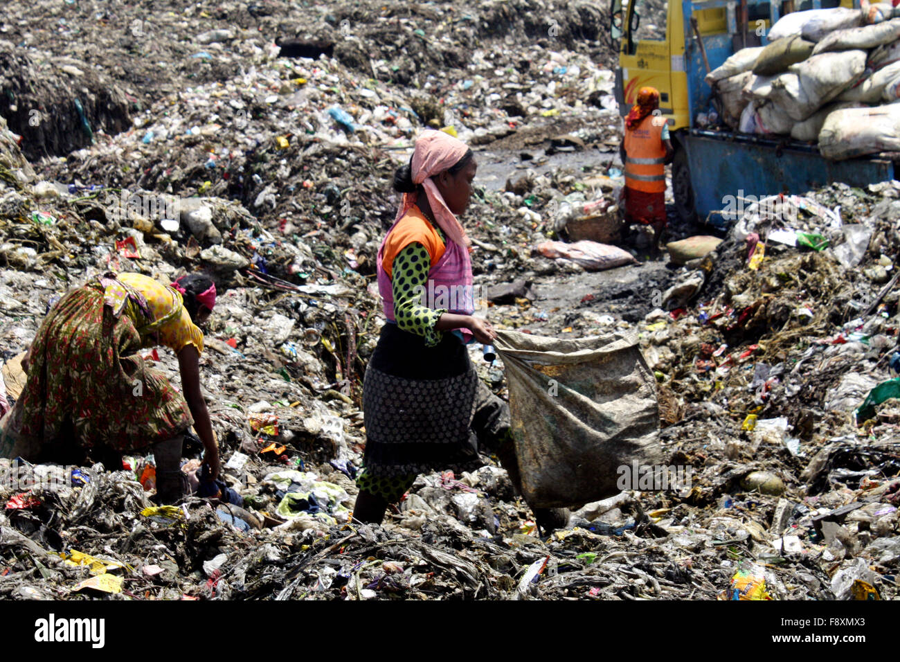 Child waste pickers pick the non biodegradable waste to be used for