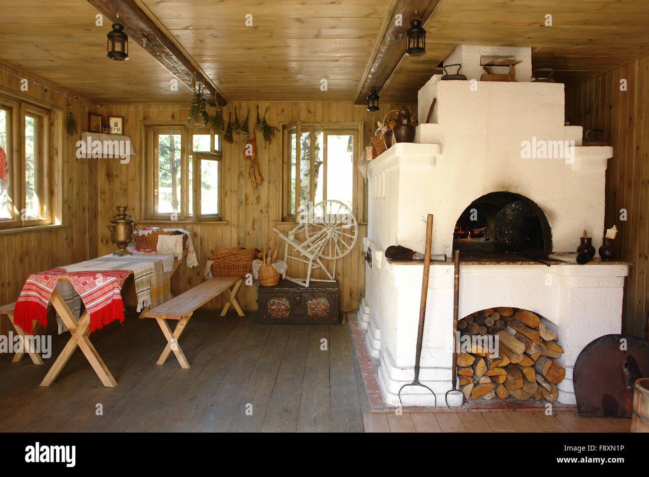 Traditional russian village home interior hires stock photography and