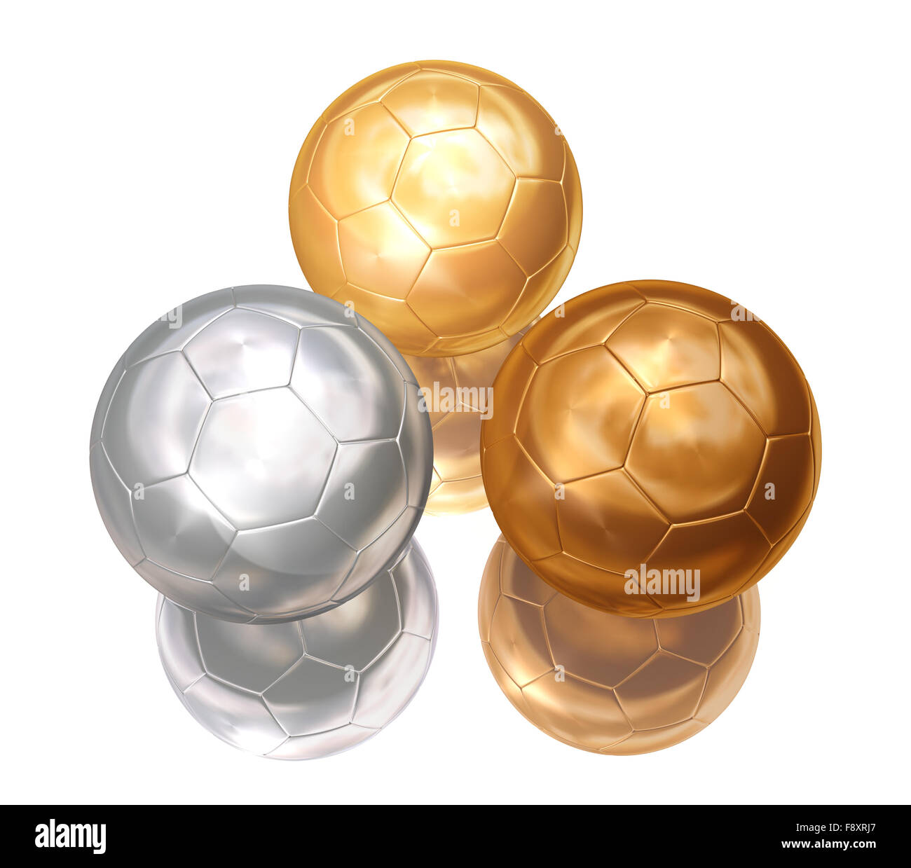bronze, silver, gold soccer balls Stock Photo