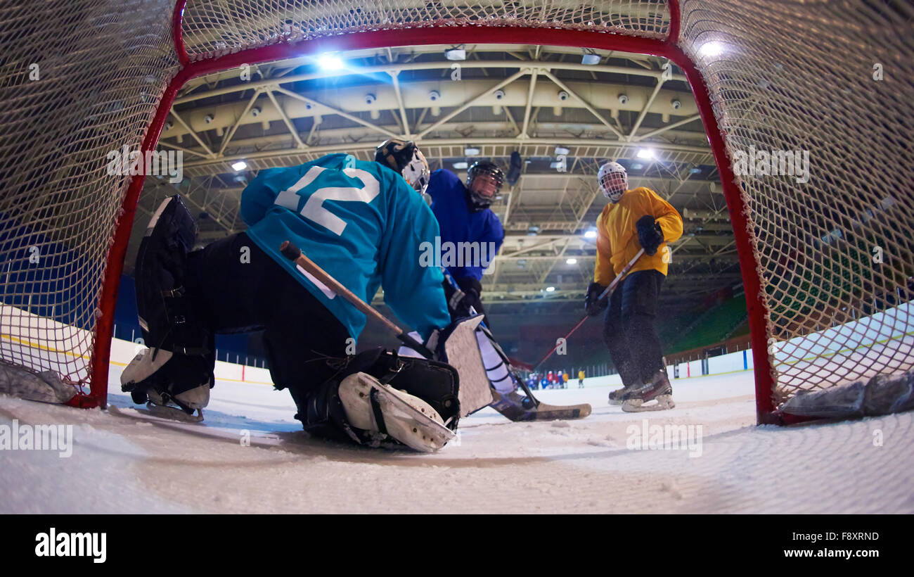 ice hockey goalkeeper player on goal in action Stock Photo Alamy