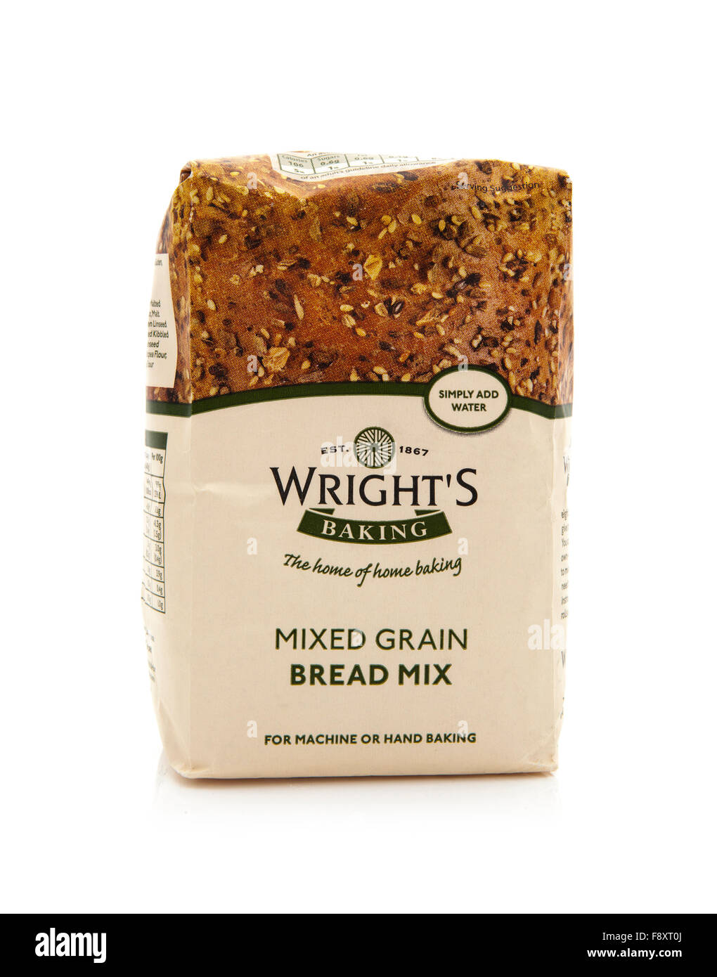 Bag of Wrights Mixed Grain Bread Mix on a white background Stock Photo