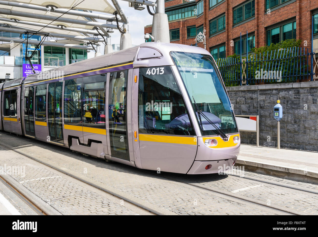 Luas tram at Connolly Railway Station, Dublin, Ireland Stock Photo