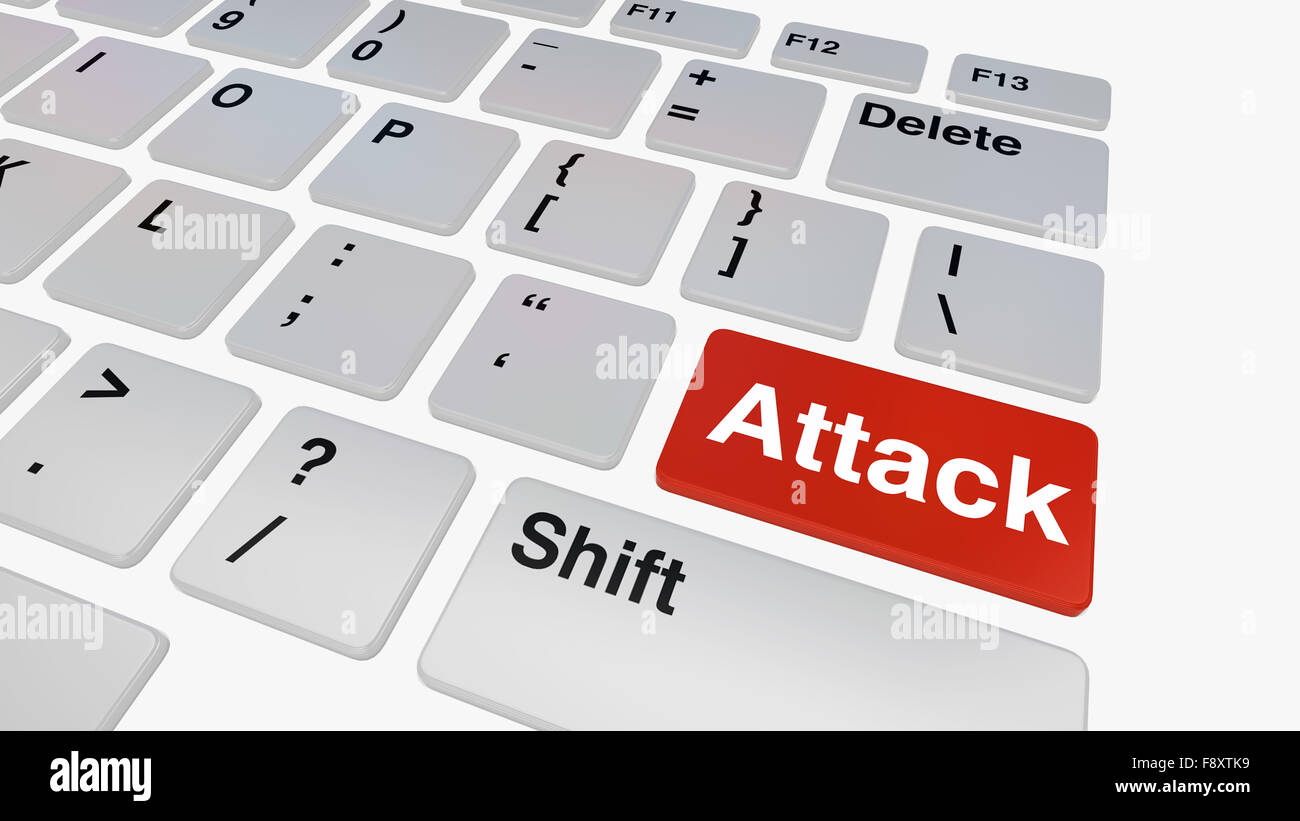 Keyboard with red attack button concept for information security Stock Photo
