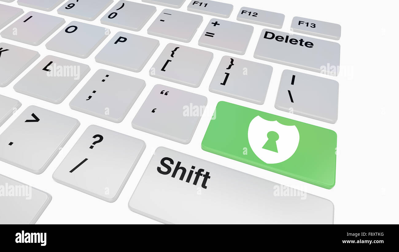 Keyboard with green shield key concept for information security Stock Photo