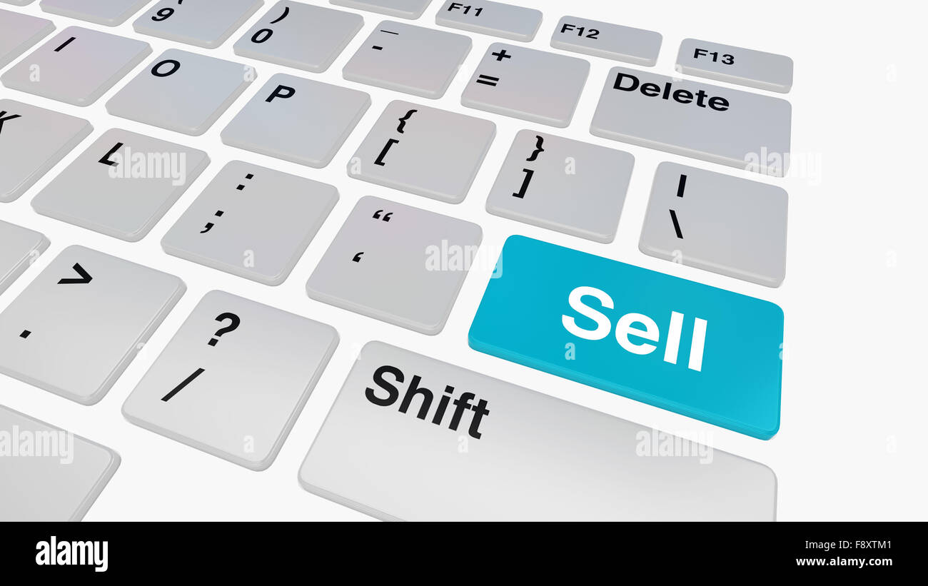 Keyboard with blue sell button, online shopping and auction concept Stock Photo