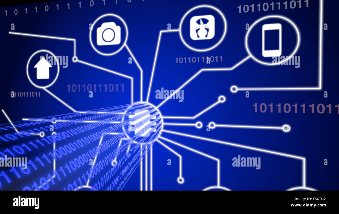 Internet of things with blue data stream illustration Stock Photo