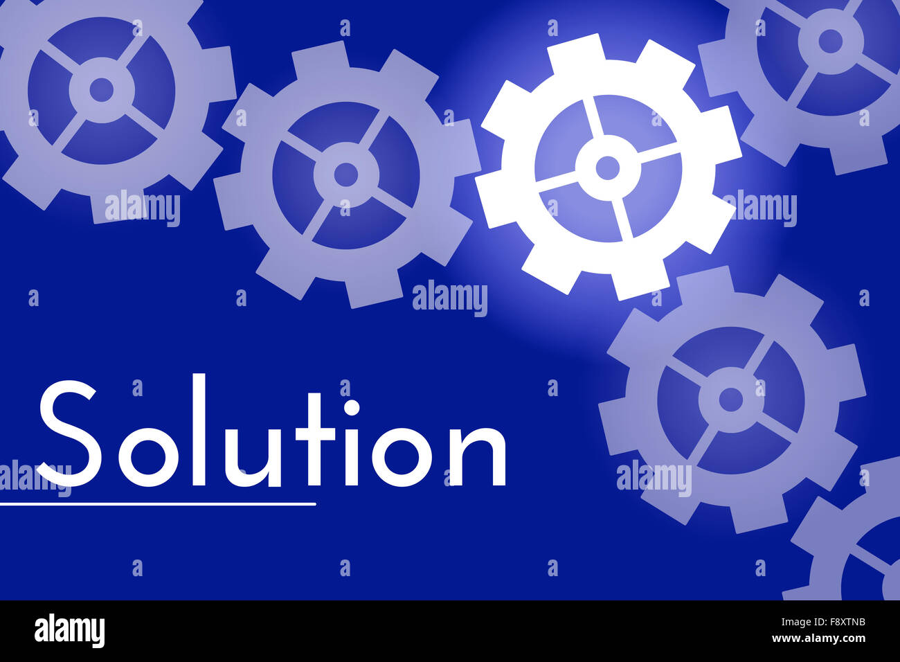 Solution concept with white gears on blue background Stock Photo