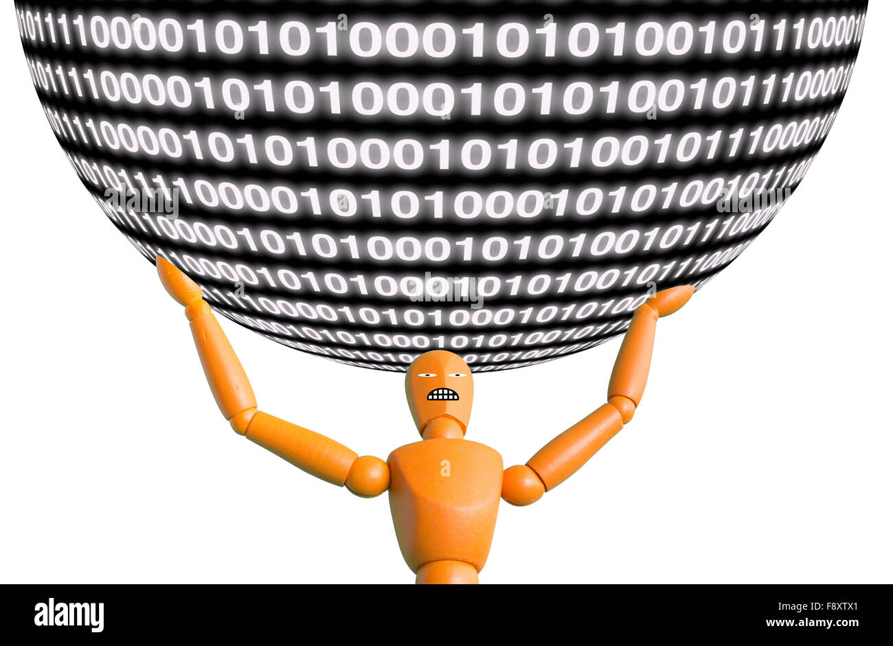 Big data concept puppet carries a huge data ball Stock Photo