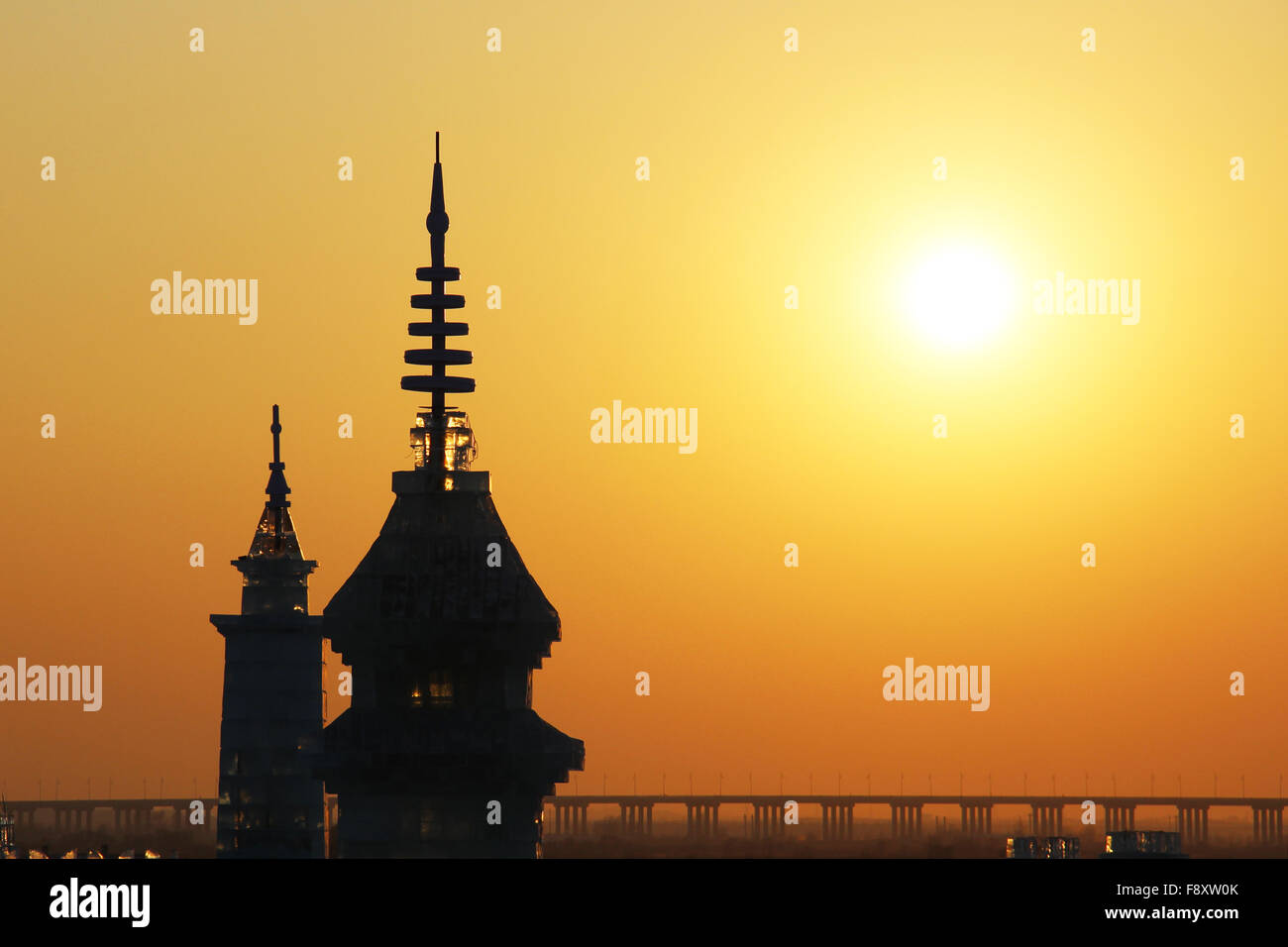 Ice building silhouette at sunset in China Stock Photo