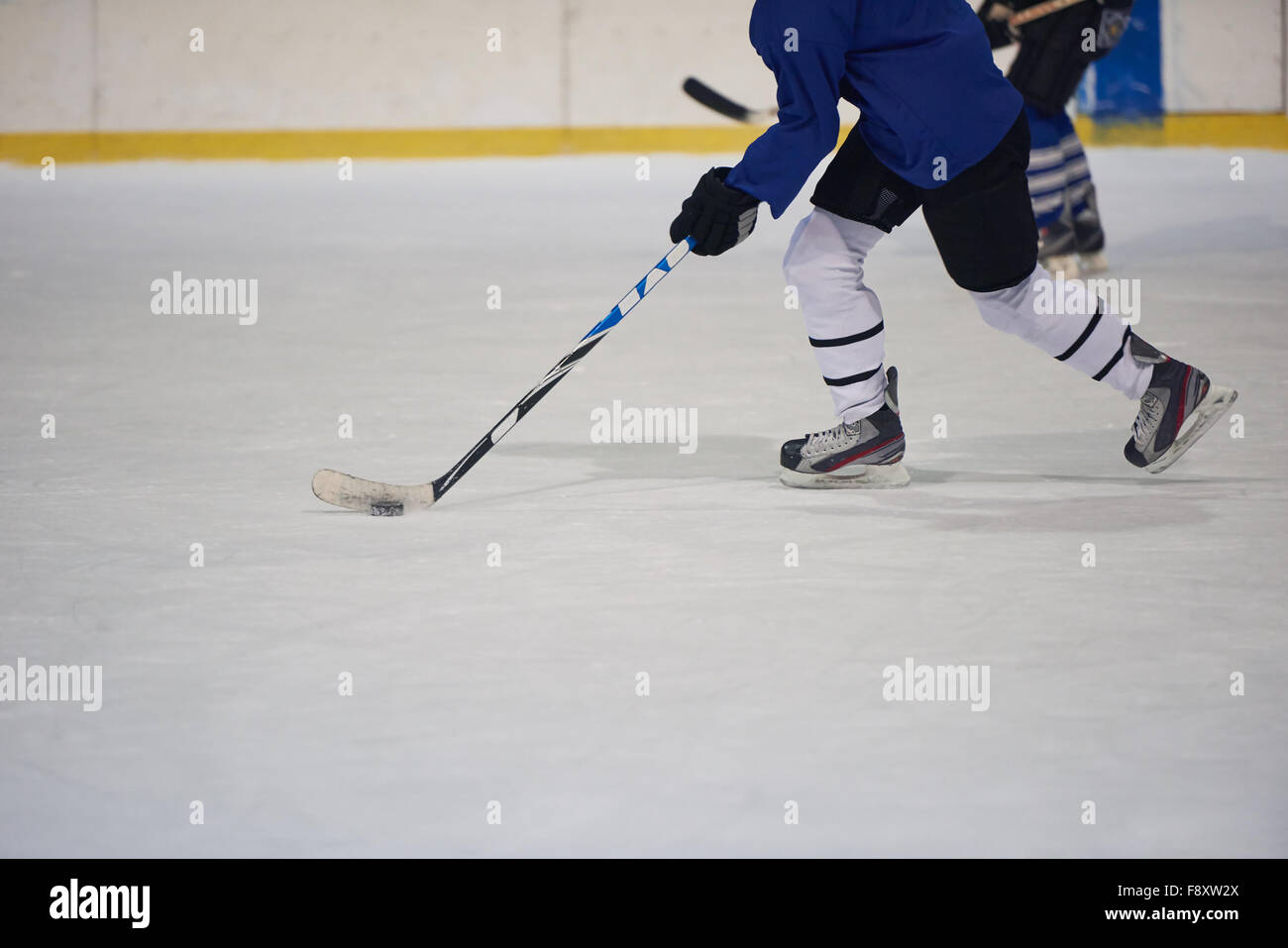 ice hockey player in action kicking with stick Stock Photo Alamy