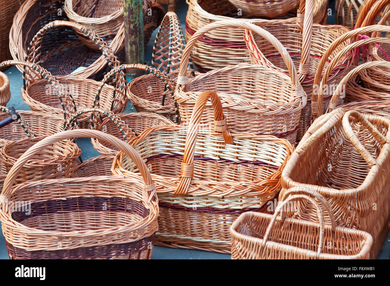 wicker baskets for sale outdoor Stock Photo Alamy