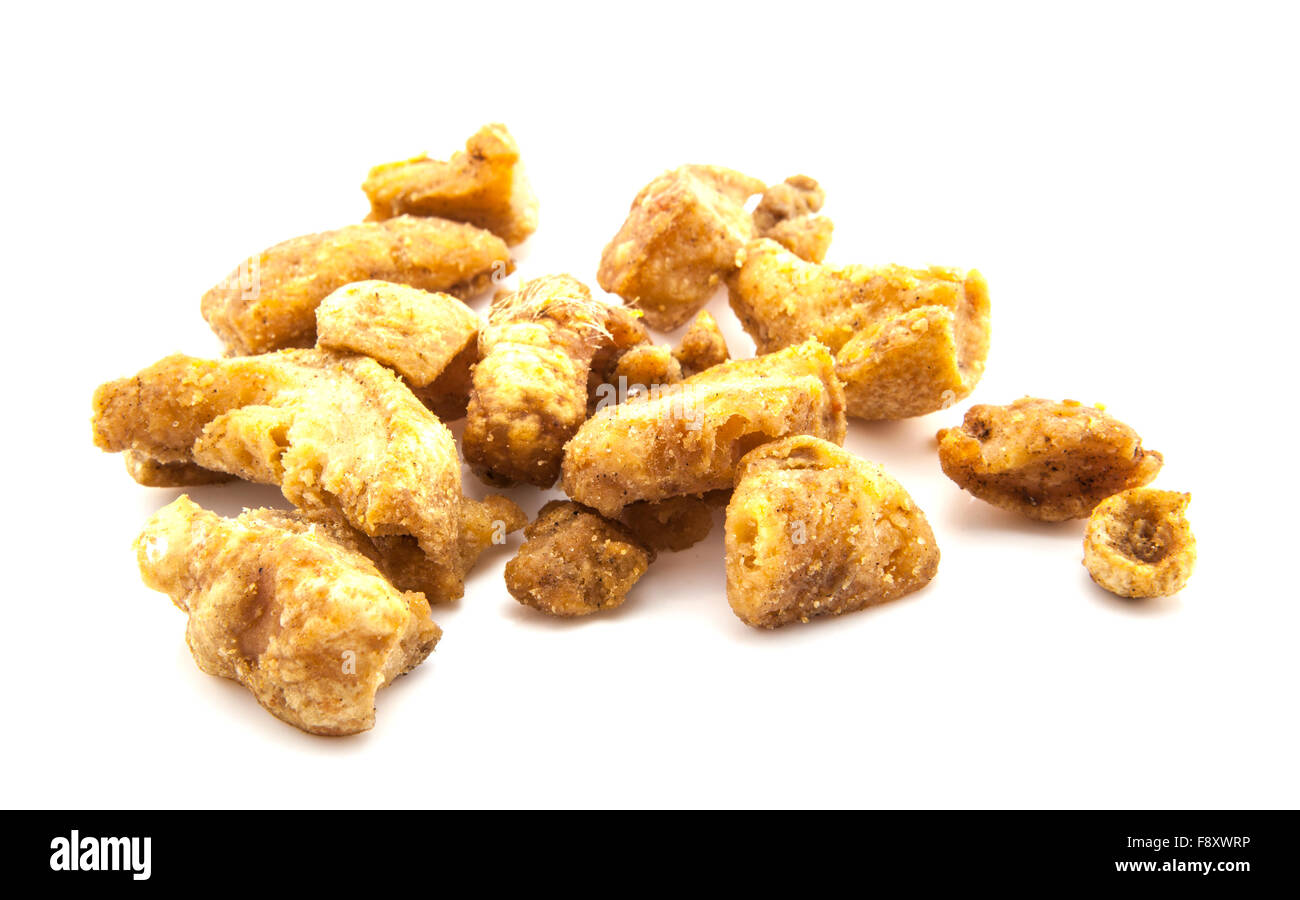 Pork Scratchings on a white background Stock Photo