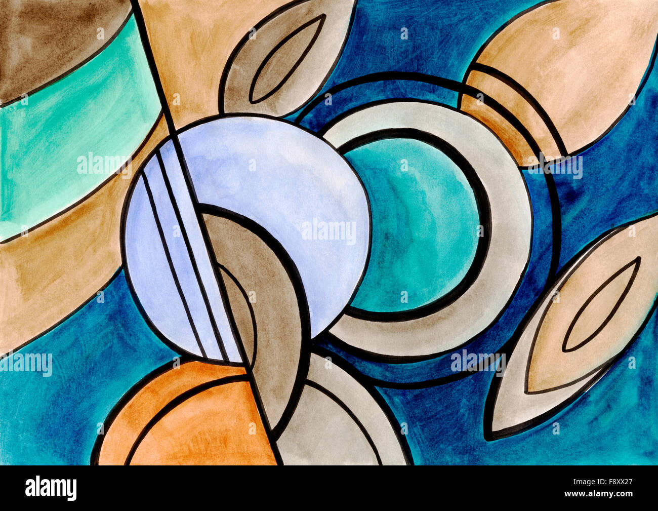 Abstract artwork with different figures and lines Stock Photo