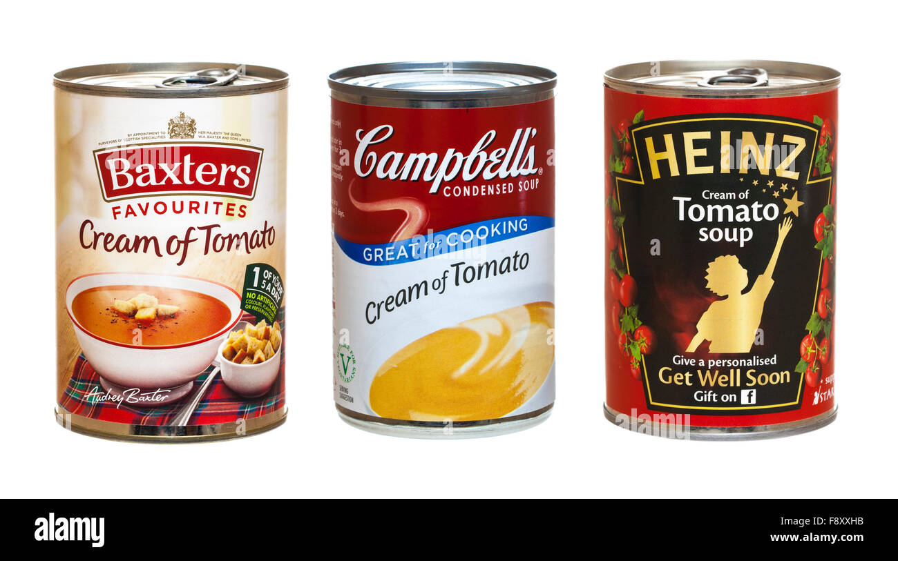 Three Tins of Tomato Soup On a White Background Stock Photo Alamy