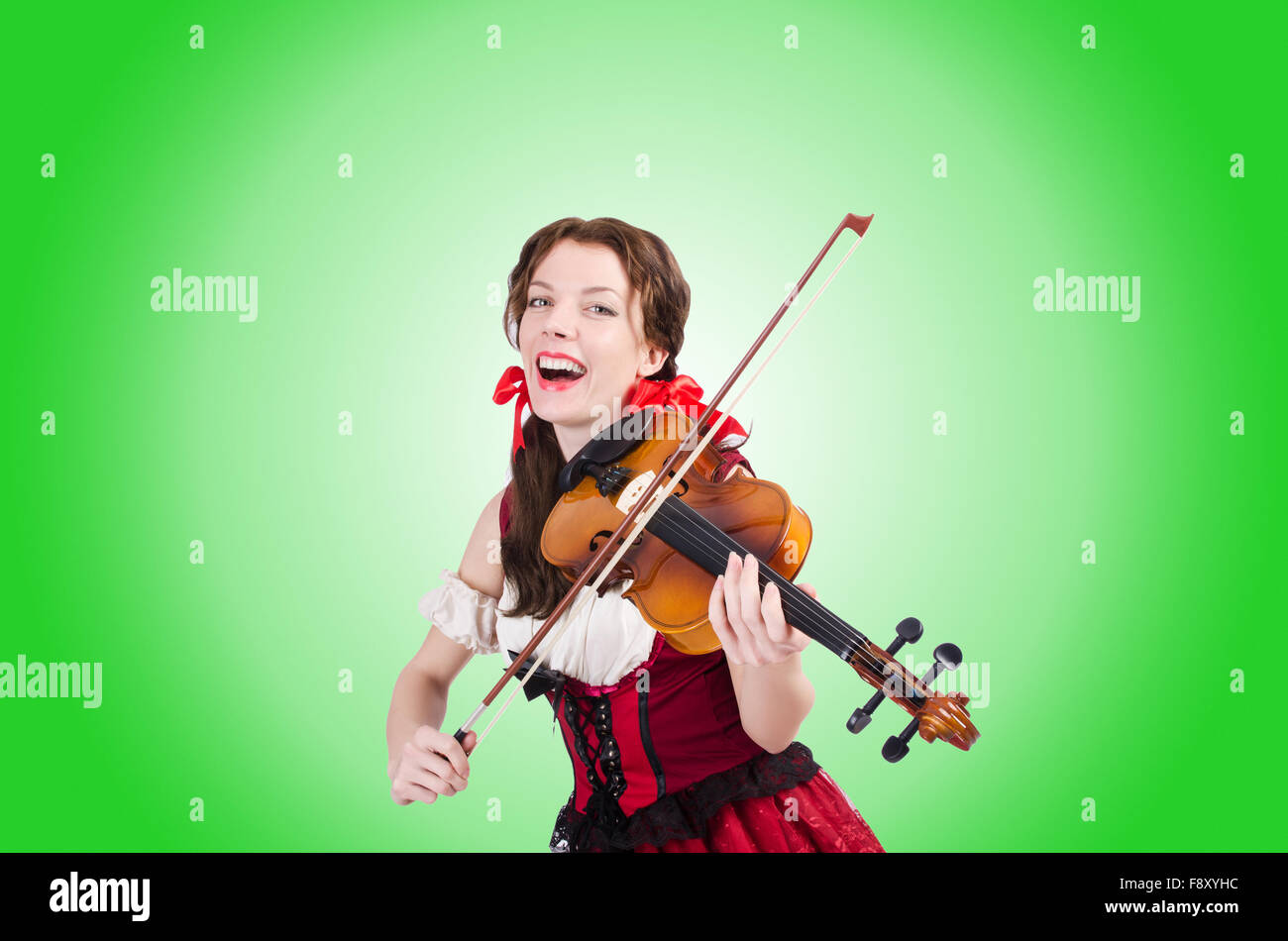 Woman with violin isolated on white Stock Photo - Alamy