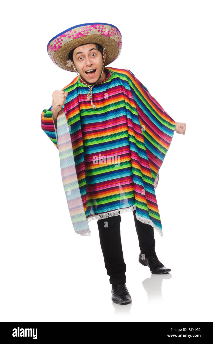 Funny mexican wearing poncho isolated on white Stock Photo - Alamy