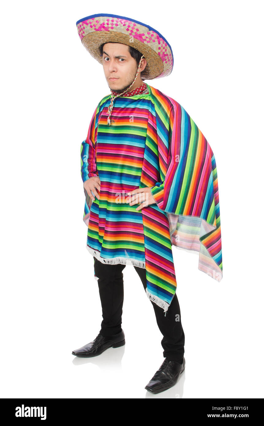 Funny mexican wearing poncho isolated on white Stock Photo - Alamy