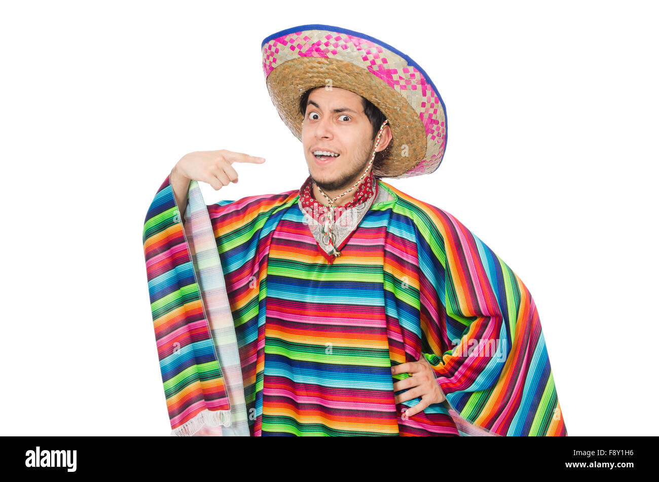 Funny mexican wearing poncho isolated on white Stock Photo - Alamy