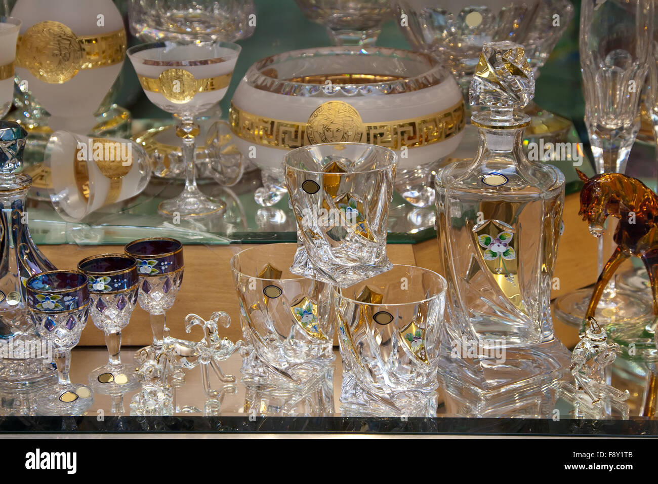 Bohemian glass on sale in the glass shop Erpet Bohemia Crystal in Old Town  Square in Prague, Czech Republic Stock Photo - Alamy