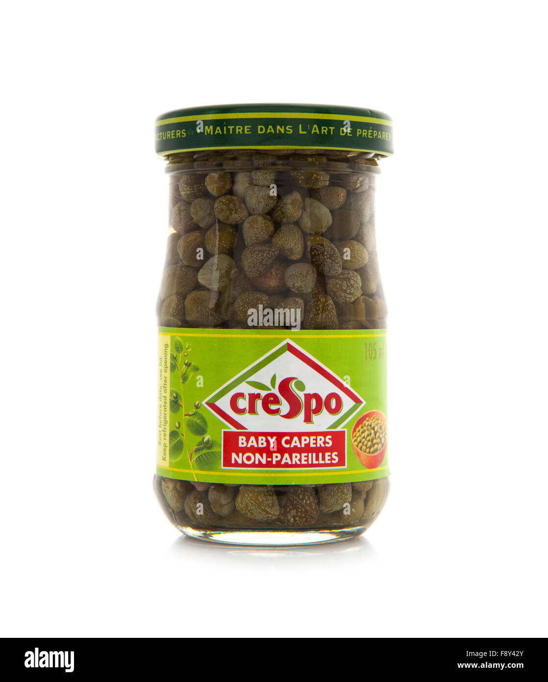 Jar of Crespo Baby Capers on a white background Stock Photo Alamy