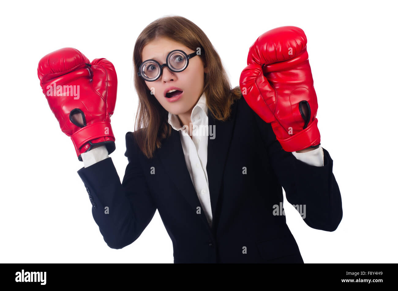 Funny woman boxer isolated on white Stock Photo Alamy