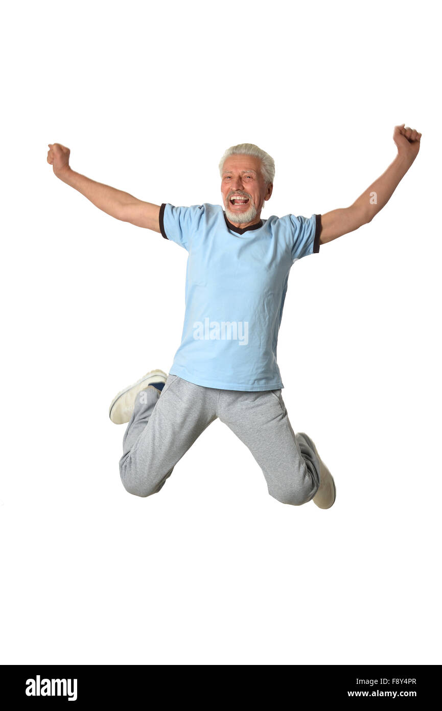 Senior man jumping Stock Photo