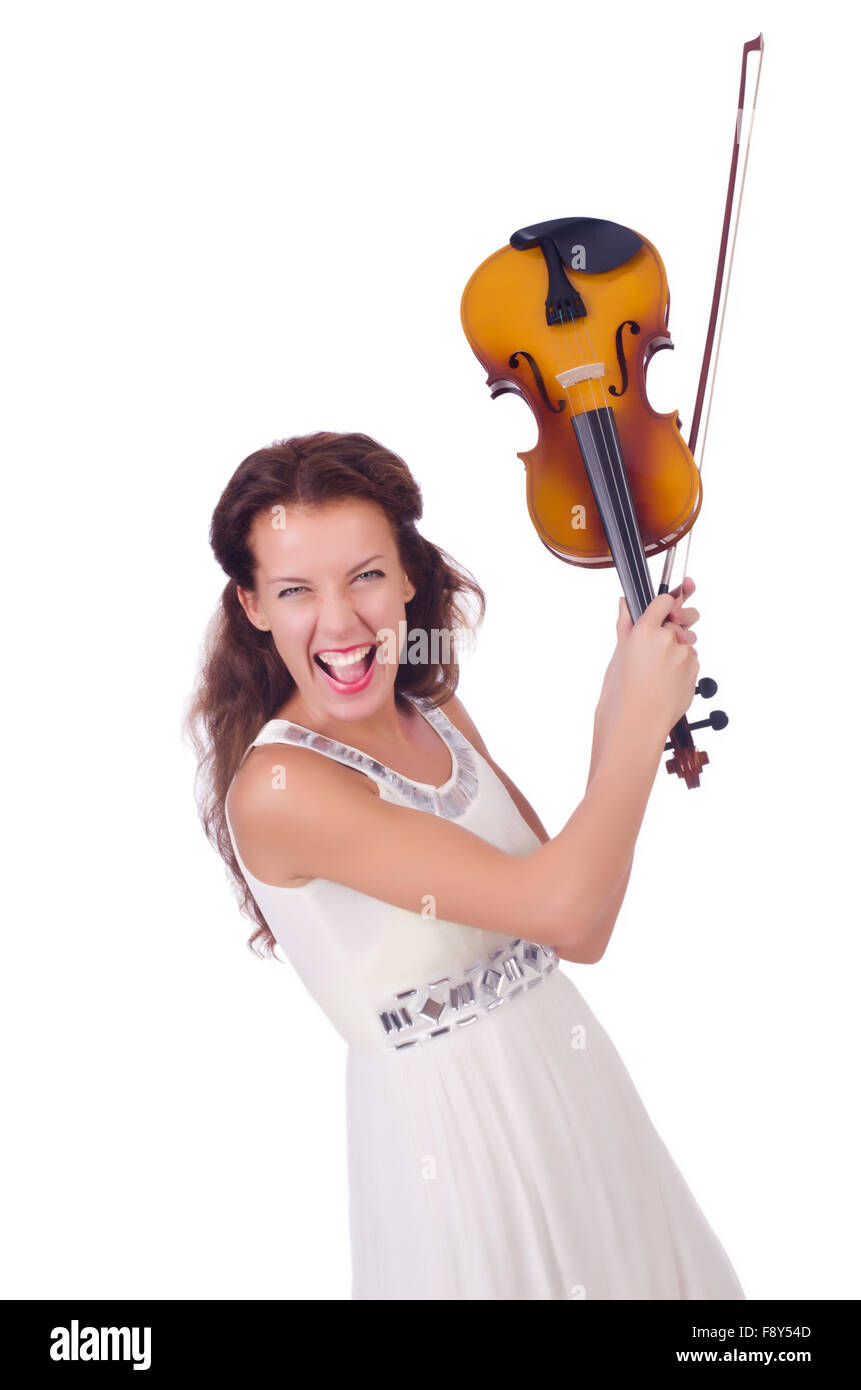 Young girl with violin on white Stock Photo - Alamy