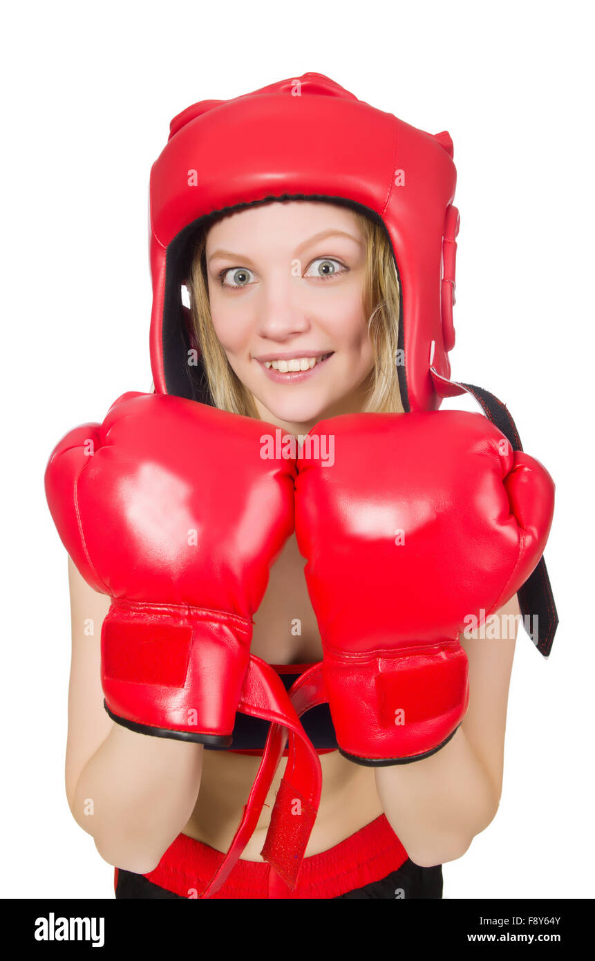 Woman boxer on white background Stock Photo Alamy