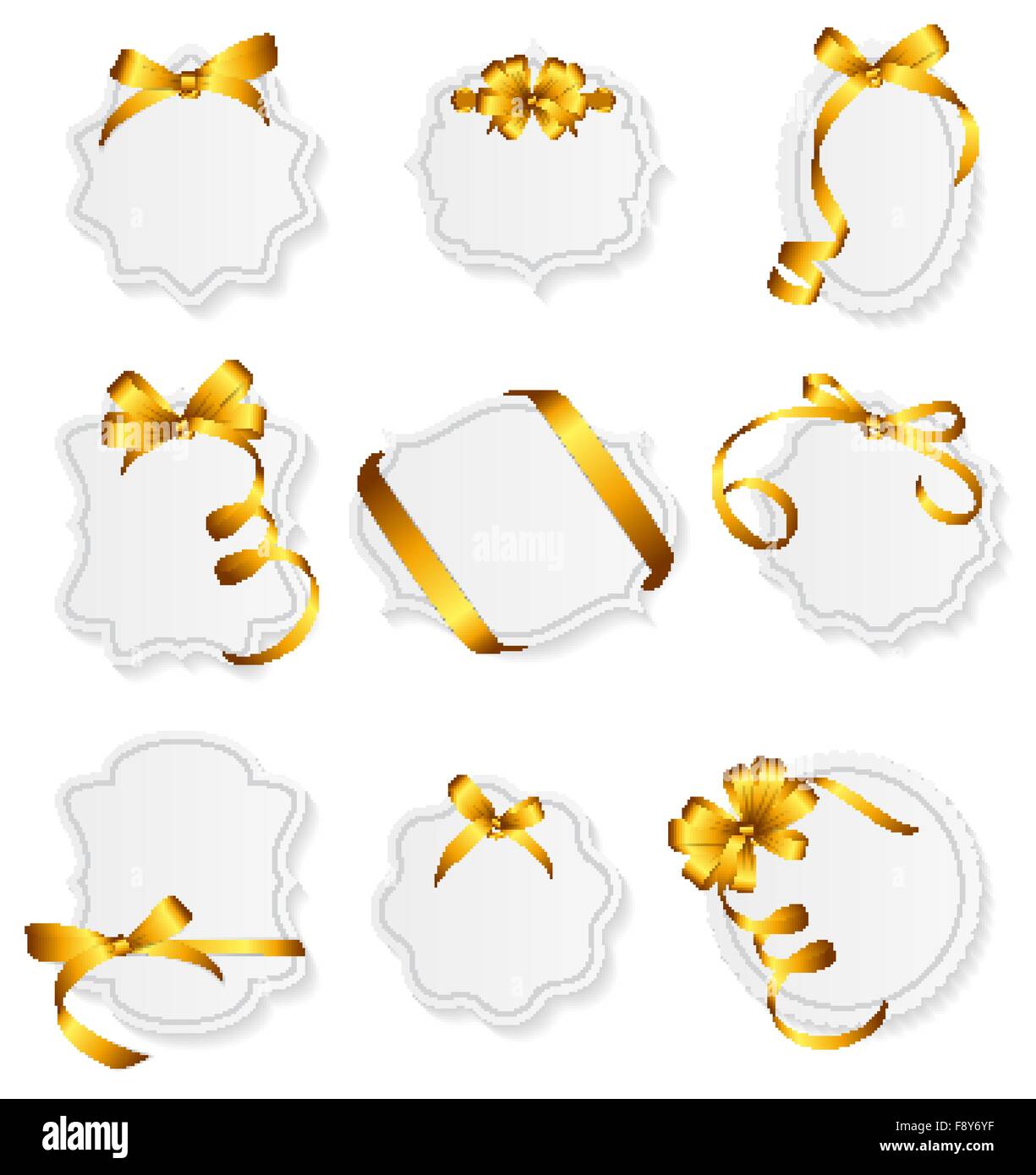 Card with Gold Ribbon and Bow Set. Vector illustration Stock Vector ...