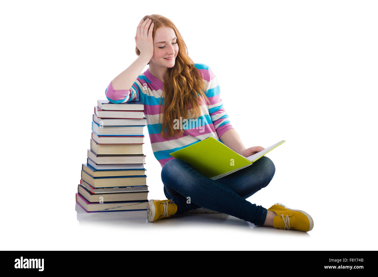 Young student with books isolated on white Stock Photo - Alamy