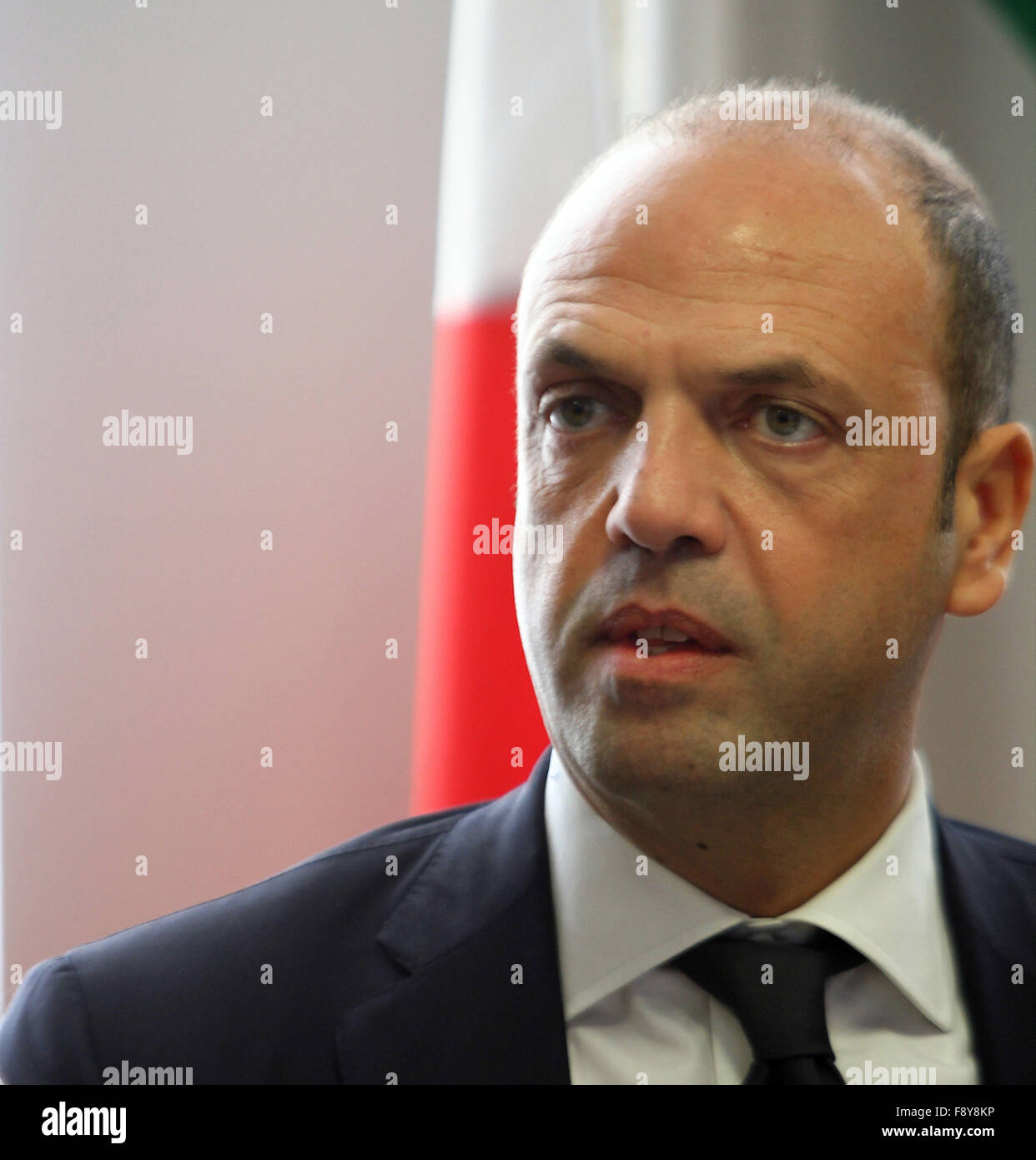 Pordenone, Italy. 12th December, 2015. The Minister of Interior of Italian  government Angelino Alfano attends during