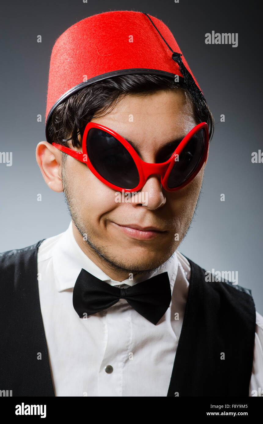 Man wearing traditional turkish hat fez 