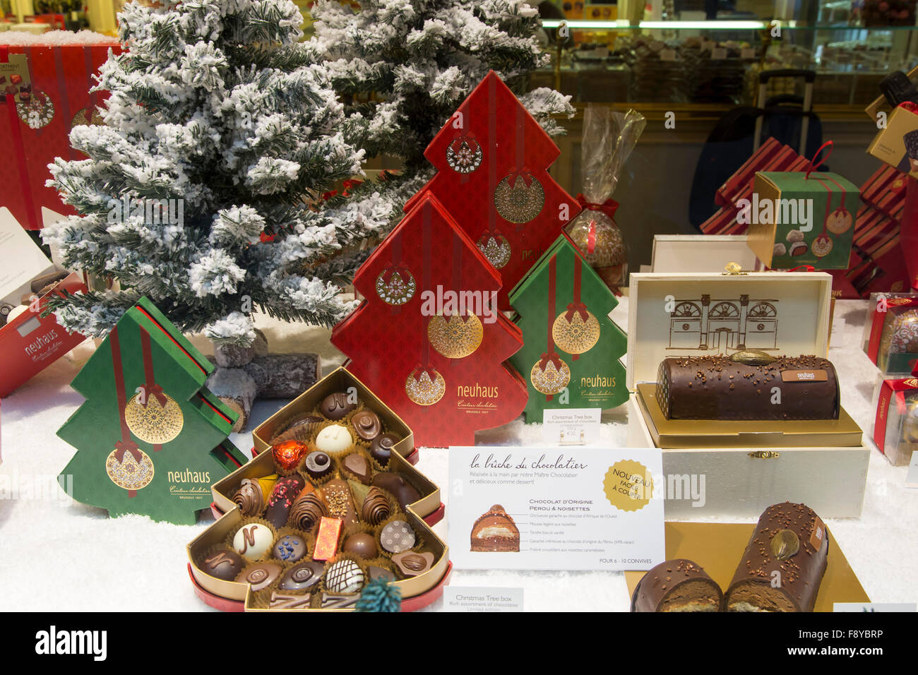 Christmas time in Brussels, Patisserie shop, chocolate specialties, at the Galerie de la Reine, Stock Photo