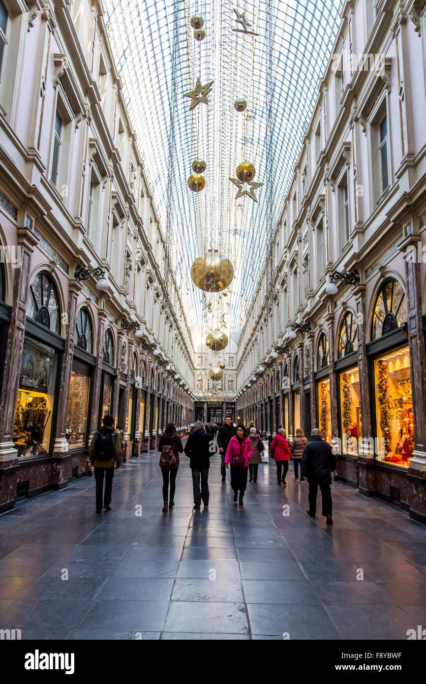 Historic shopping mall in the old town,  Galerie de la Reine, Brussels, Belgium, Stock Photo