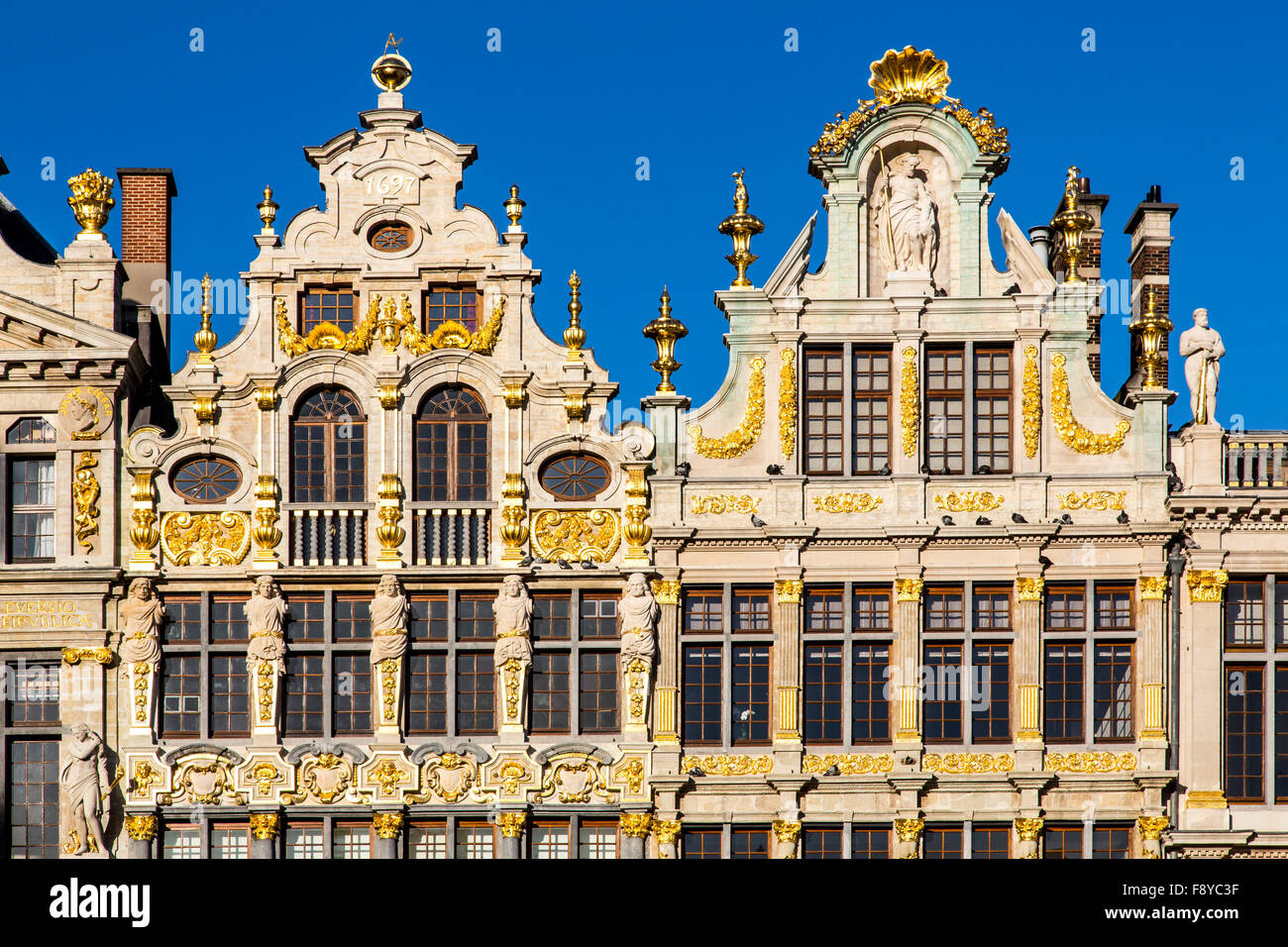 Historic Grand Place in the old town, facades of old houses, with golden decoration, Stock Photo