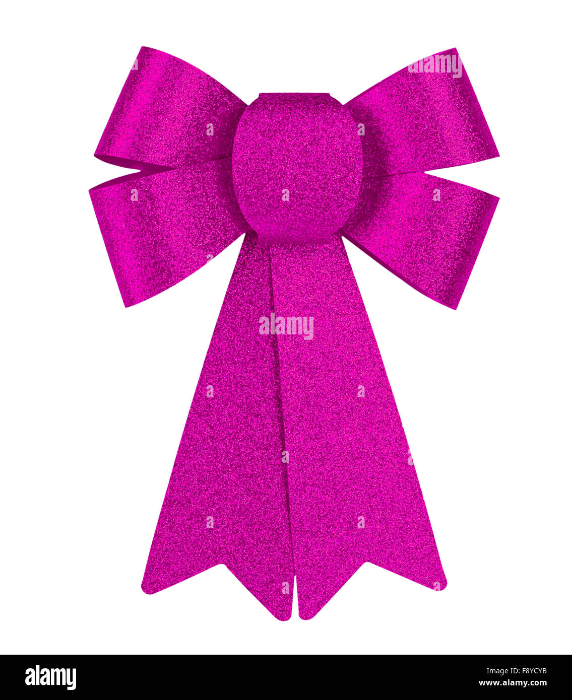 Pink brilliant gift bow with glitter close-up isolated on a white background. Stock Photo
